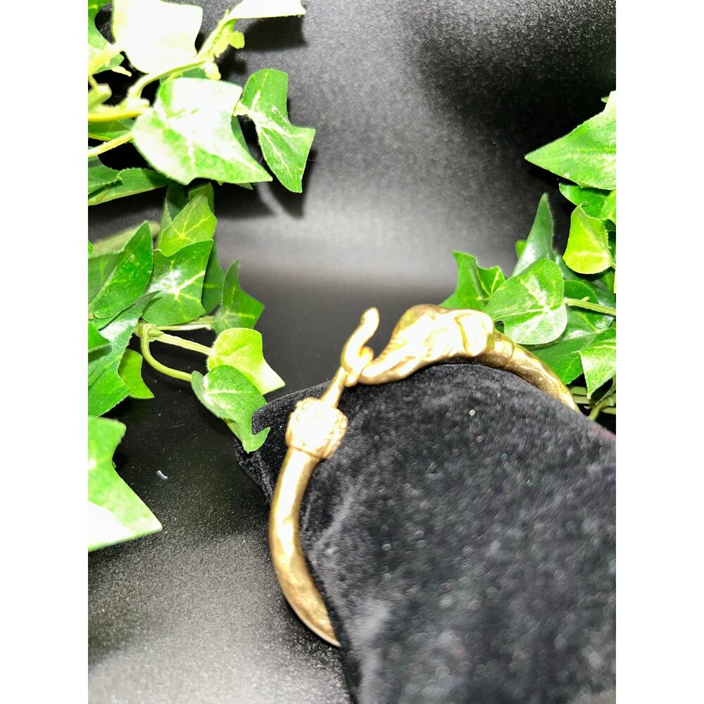 Lucky Brand Gold Tone Elephant Trunk Closure Hinged Cuff Statement Bracelet